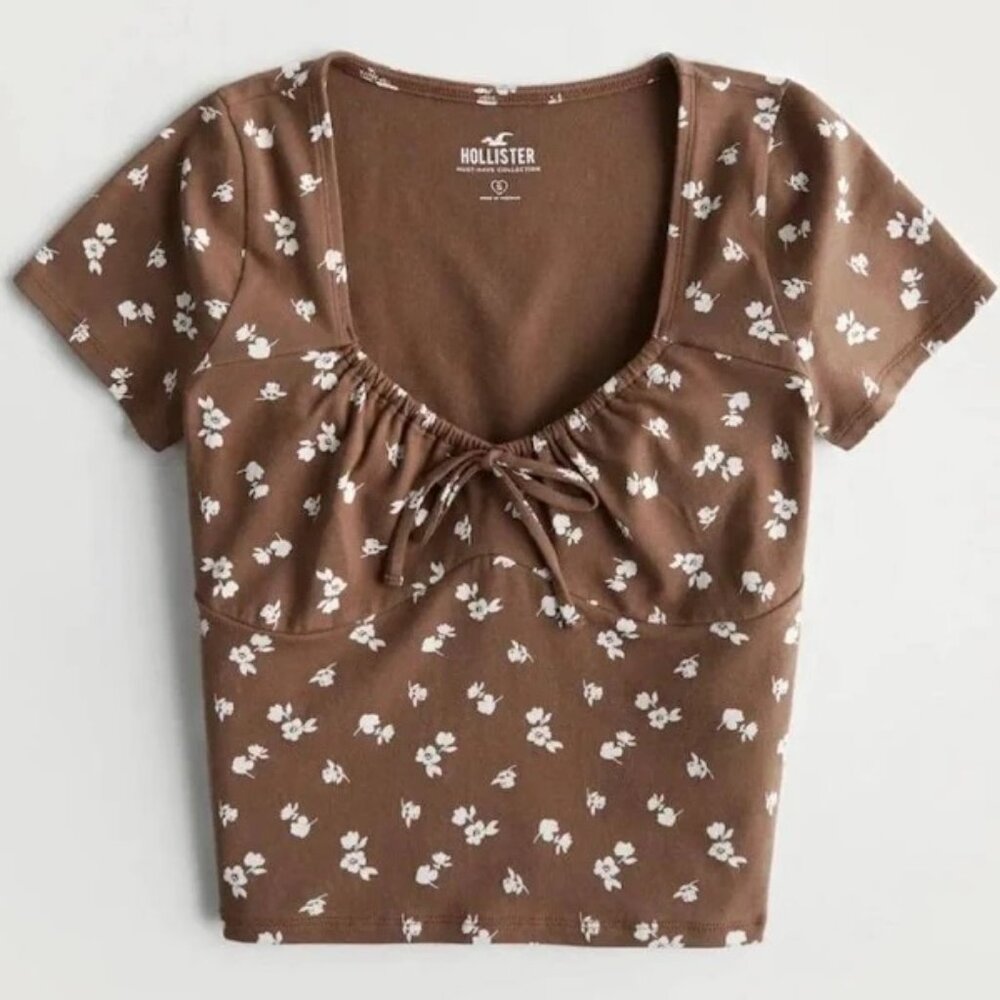 Hollister Brown Floral Cinched Top